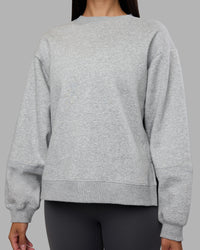 Woman wearing Full Form Fleece Sweater with Side Slits - Marl Grey | Model:Rhiley | Size:S | Thumbnail Index: 6