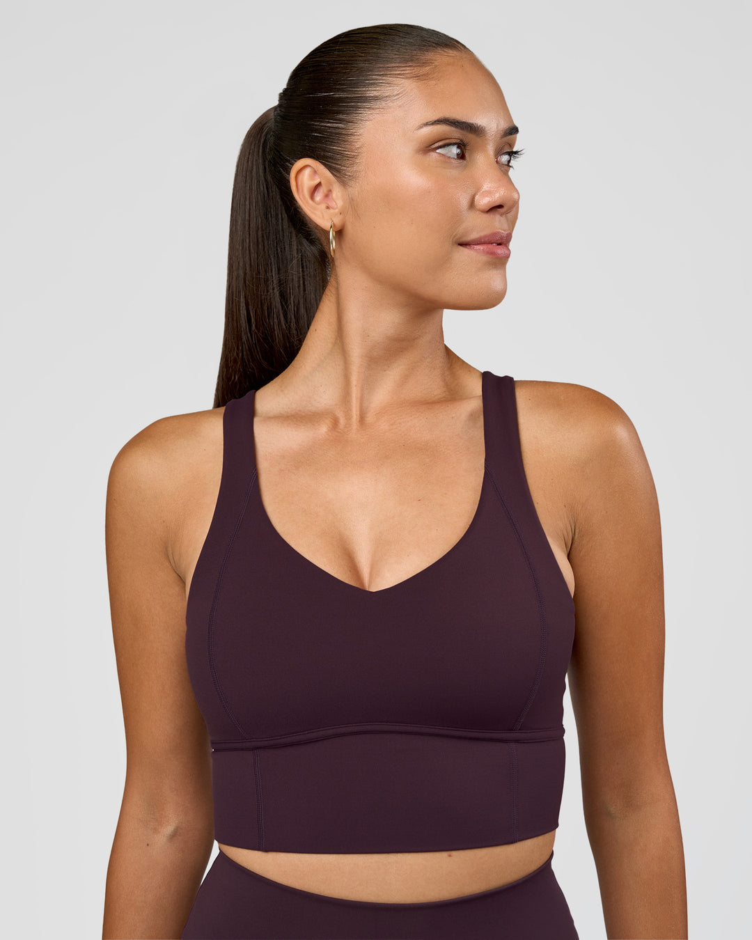 Woman wearing Function Longline Sports Bra - Midnight Plum | Model:Rhiley | Size:S - view 6