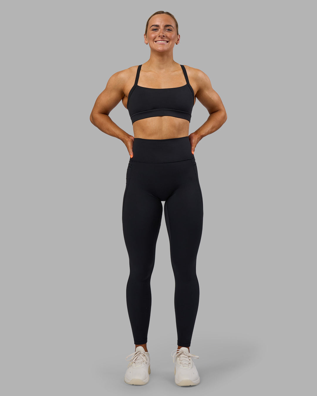 Woman wearing Fusion Ultra High-Rise Full Length Legging Pockets - Black | Model:Georgia | Size:S - view 5