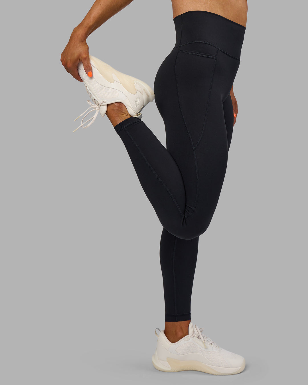Woman wearing Fusion Ultra High-Rise Full Length Legging Pockets - Black | Model:Georgia | Size:S - view 3