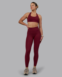 Woman wearing Fusion Ultra High-Rise Full Length Legging Pockets - Cordovan | Model:Chloe | Size:XS | Thumbnail Index: 0