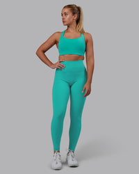 Woman wearing Fusion Ultra High-Rise Full Length Legging Pockets - Turquoise Tide | Model:Hannah | Size:S | Thumbnail Index: 4