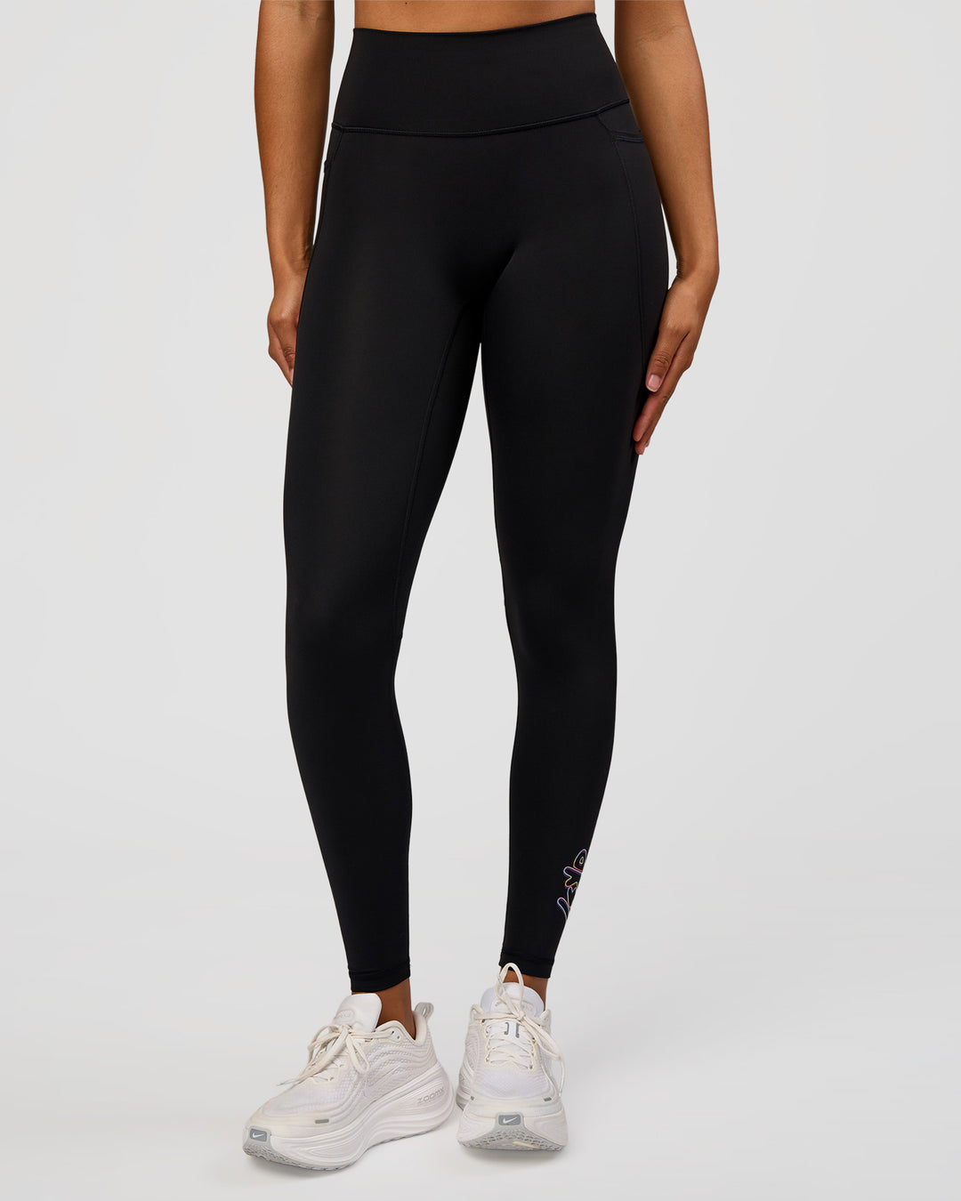 Woman wearing Fusion Graphic Ultra High-Rise Full Length Legging Pockets - Black-Radiate | Model:Rosie | Size:S - view 8