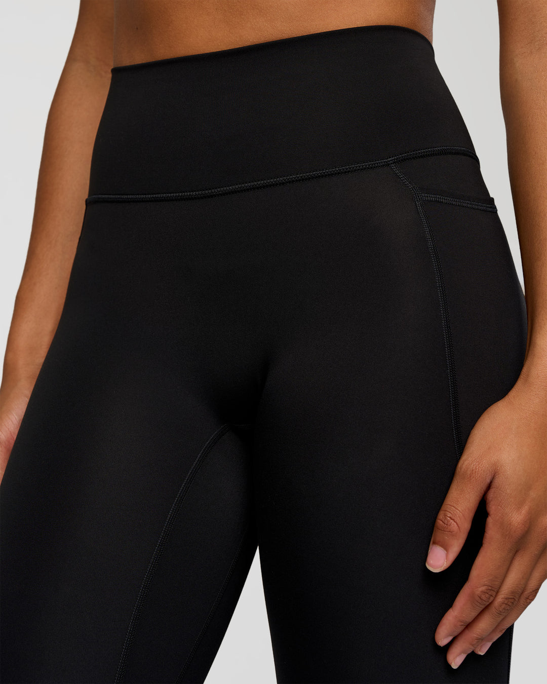 Woman wearing Fusion Graphic Ultra High-Rise Full Length Legging Pockets - Black-Radiate | Model:Rosie | Size:S - view 5