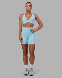 Woman wearing Fusion Ultra High-Rise 6" Short Pockets - Glacial Blue | Model:Monique | Size:S | Thumbnail Index: 4