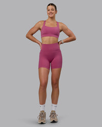 Woman wearing Fusion Ultra High-Rise 6" Short Pockets - Mauve Haze | Model:Chloe | Size:XS | Thumbnail Index: 4