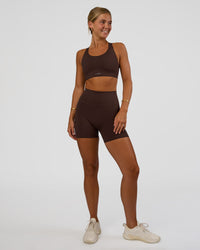 Woman wearing Fusion Sports Bra 2.0 - Hot Chocolate | Model:Amity | Size:S | Thumbnail Index: 4
