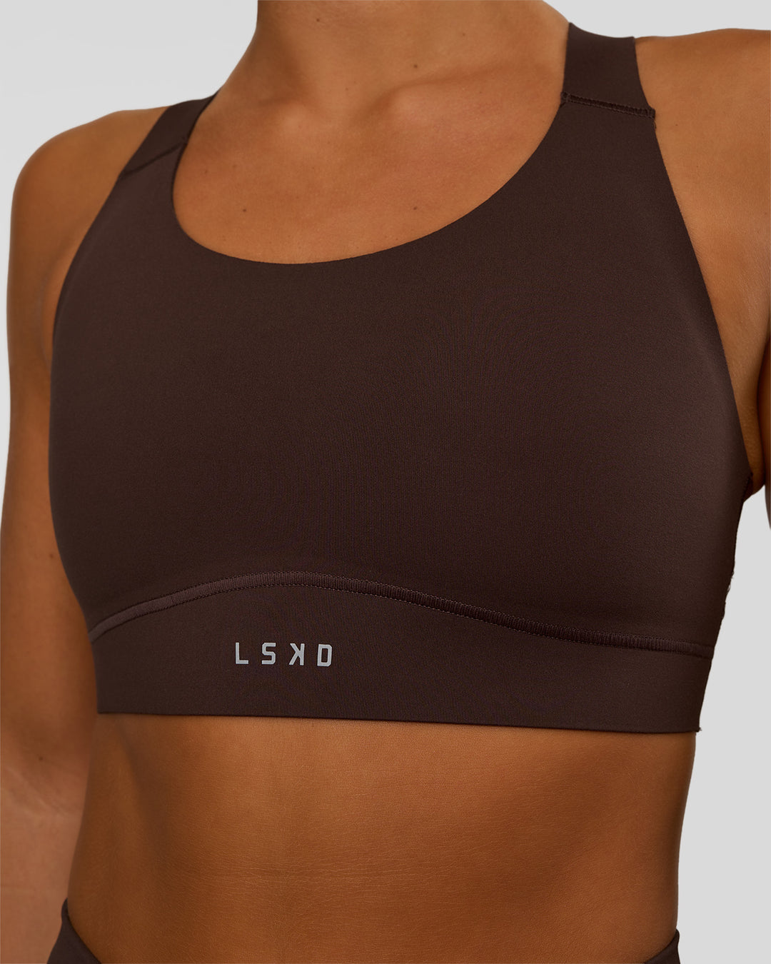 Woman wearing Fusion Sports Bra 2.0 - Hot Chocolate | Model:Amity | Size:S - view 4