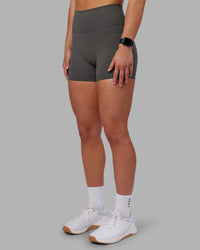 Woman wearing Fusion Ultra High-Rise 4" Short Pockets - Dark Storm | Model:Keisha | Size:S | Thumbnail Index: 7