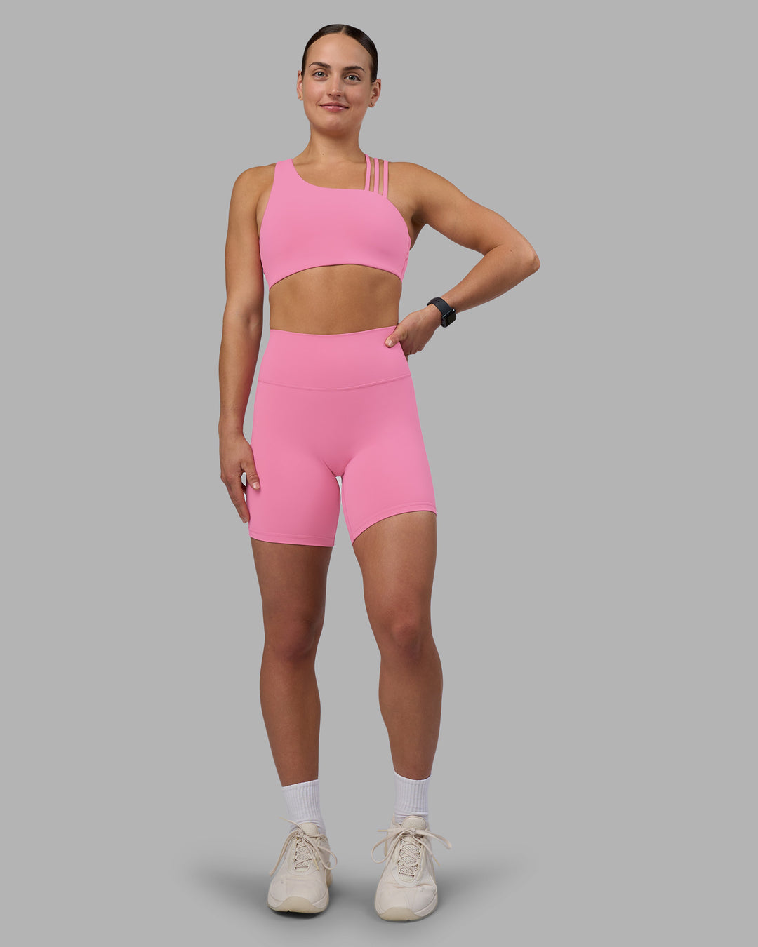 Woman wearing Fusion Ultra High-Rise 6" Short - Candy Pink | Model:Keisha | Size:S - view 5
