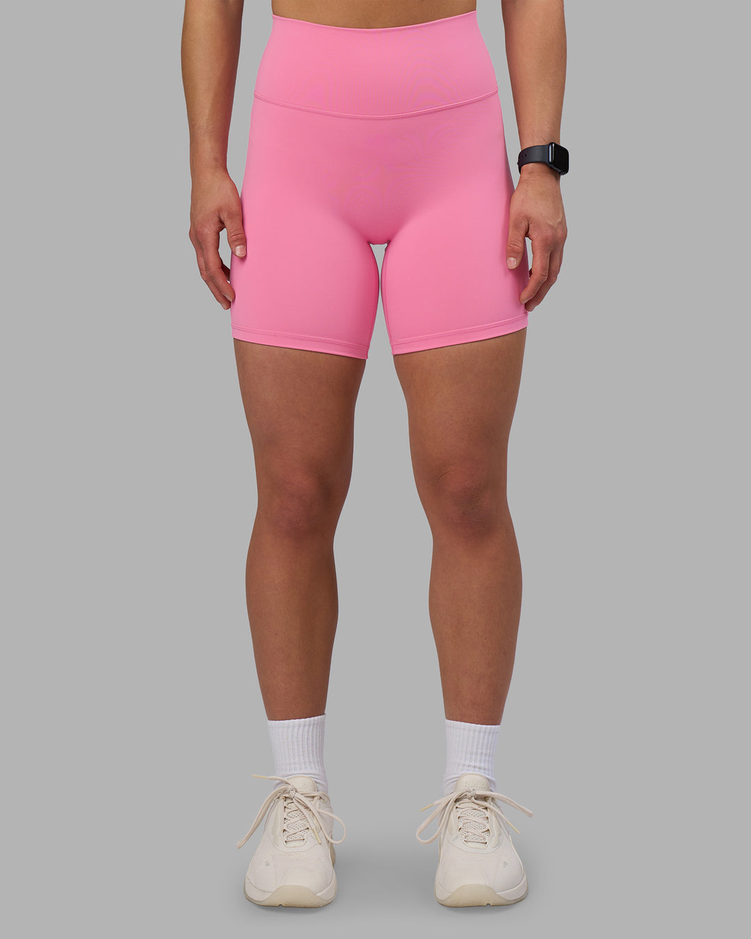 Woman wearing Fusion Ultra High-Rise 6" Short - Candy Pink | Set:true | Angle:front | Model:Keisha | Size:S - view 3