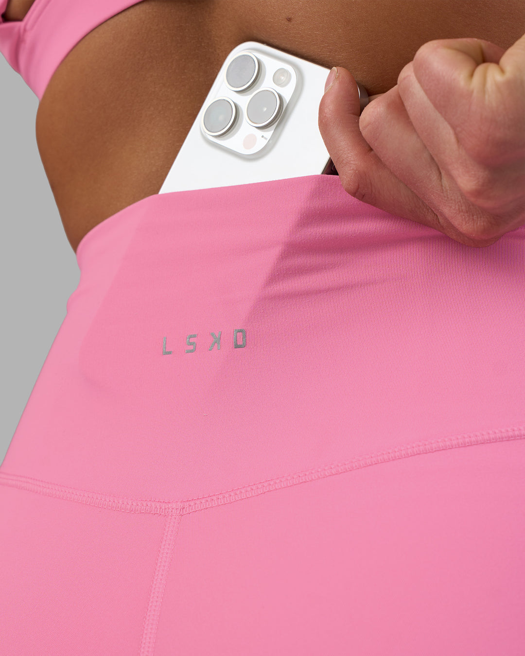 Woman wearing Fusion Ultra High-Rise 6" Short - Candy Pink | Set:true | Angle:closeup | Model:Keisha | Size:S - view 4