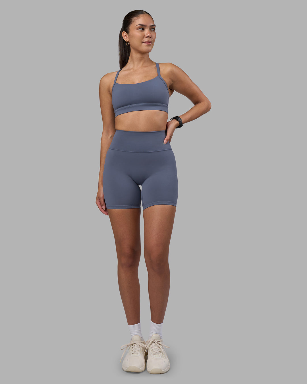 Woman wearing Fusion Ultra High-Rise 6" Short - Night Shadow | Model:Rhiley | Size:S - view 5