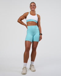 Woman wearing Fusion Ultra High-Rise 6" Short Pockets - Baltic Sea | Model:Sav | Size:S | Thumbnail Index: 2