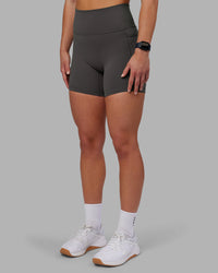 Woman wearing Fusion Ultra High-Rise 6" Short Pockets - Dark Storm | Model:Keisha | Size:S | Thumbnail Index: 6