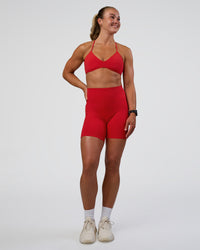 Woman wearing Fusion Ultra High-Rise 6" Short Pockets - Flame | Model:Sav | Size:S | Thumbnail Index: 0