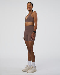 Woman wearing Fusion Ultra High-Rise 6" Short Pockets - Peppercorn | Model:Rica | Size:S | Thumbnail Index: 4