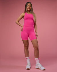 Woman wearing Fusion Ultra High-Rise 6" Short Pockets - Ultra Pink | Model:Tianah | Size:S | Thumbnail Index: 10