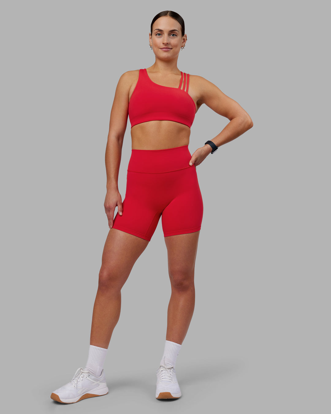 Woman wearing Fusion Ultra High-Rise 6" Short - Scarlet | Model:Keisha | Size:S - view 5
