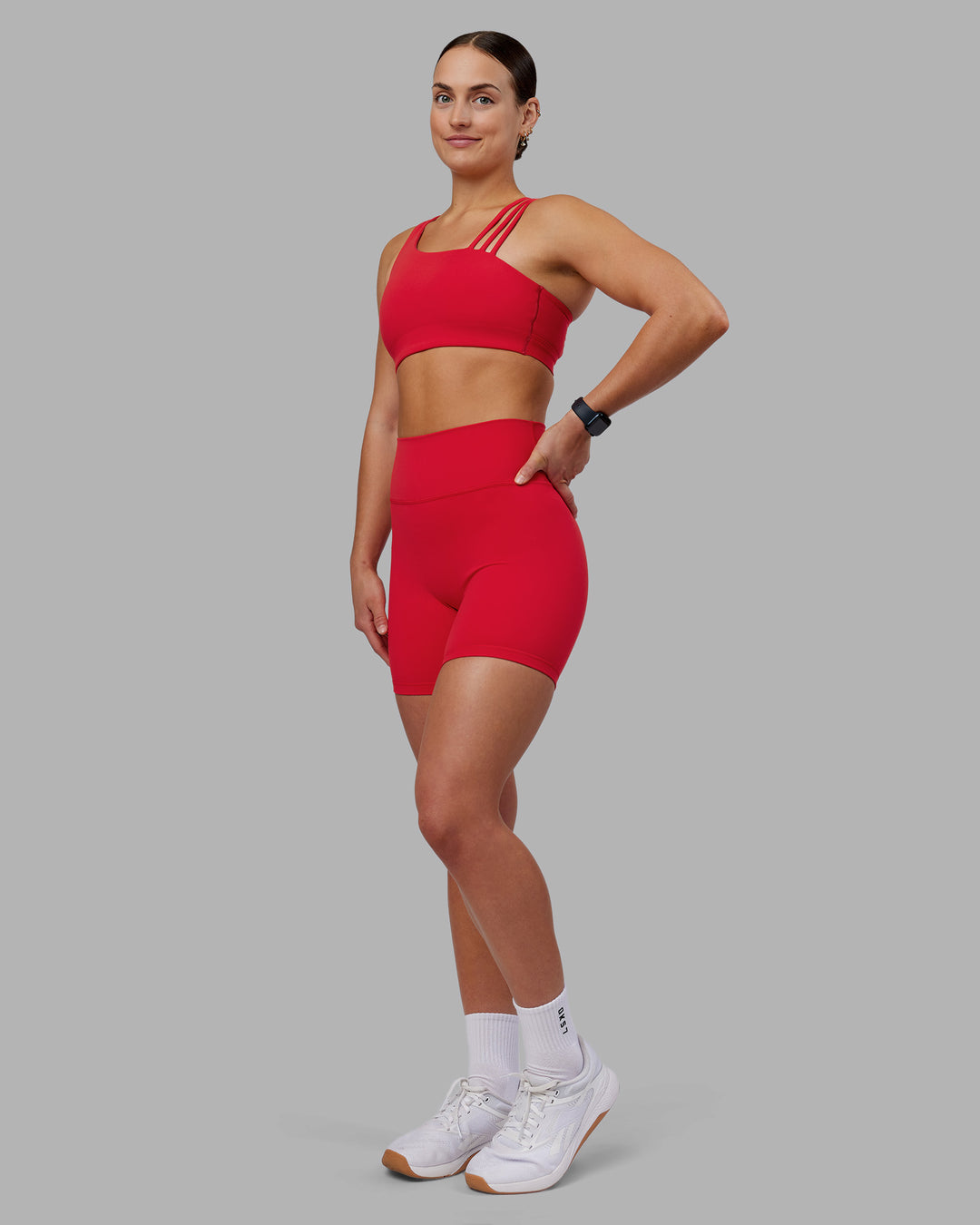 Woman wearing Fusion Ultra High-Rise 6" Short - Scarlet | Model:Keisha | Size:S - view 2