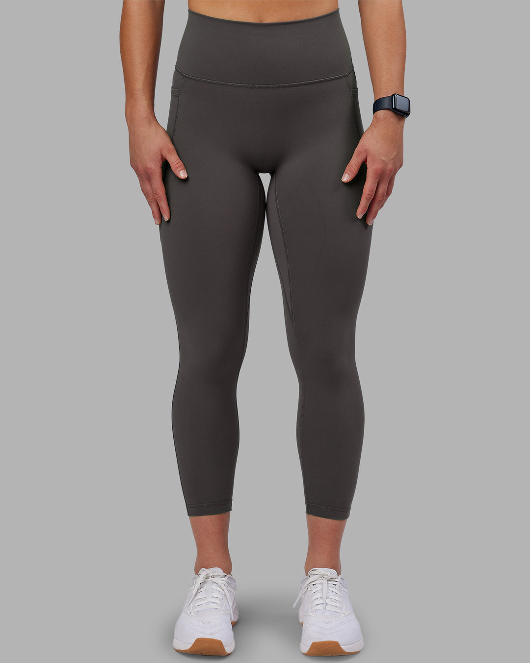 Woman wearing Fusion Ultra High-Rise 7/8 Legging Pockets - Dark Storm | Model:Keisha | Size:S - view 6