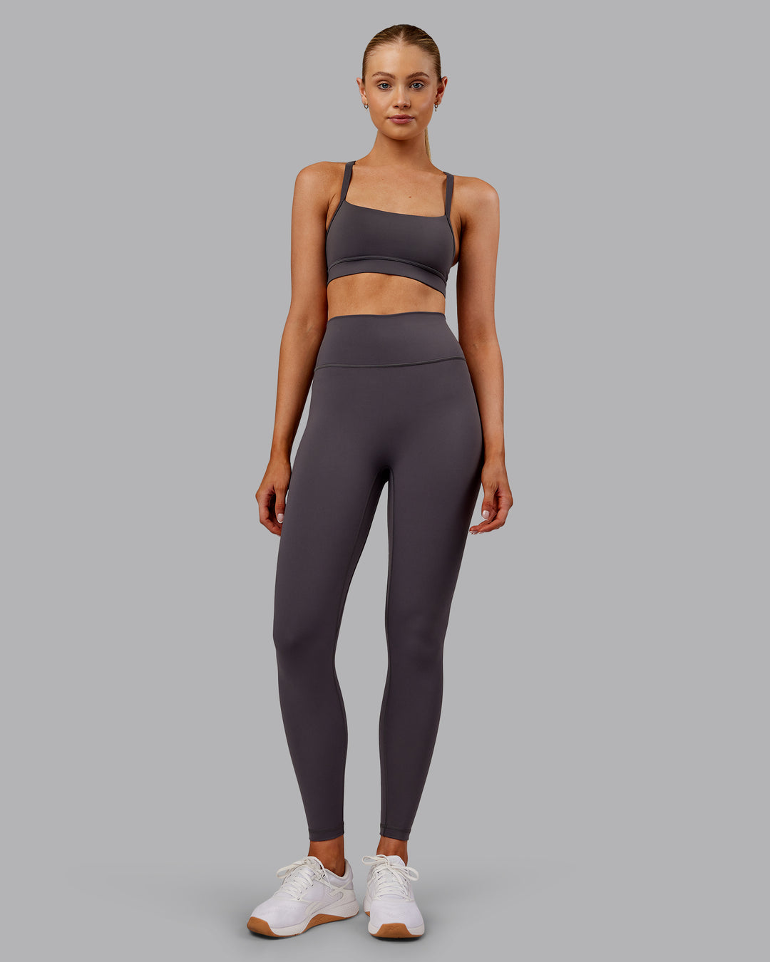 Woman wearing Fusion Ultra High-Rise Full Length Legging - Dark Storm | Model:Ella | Size:S - view 2