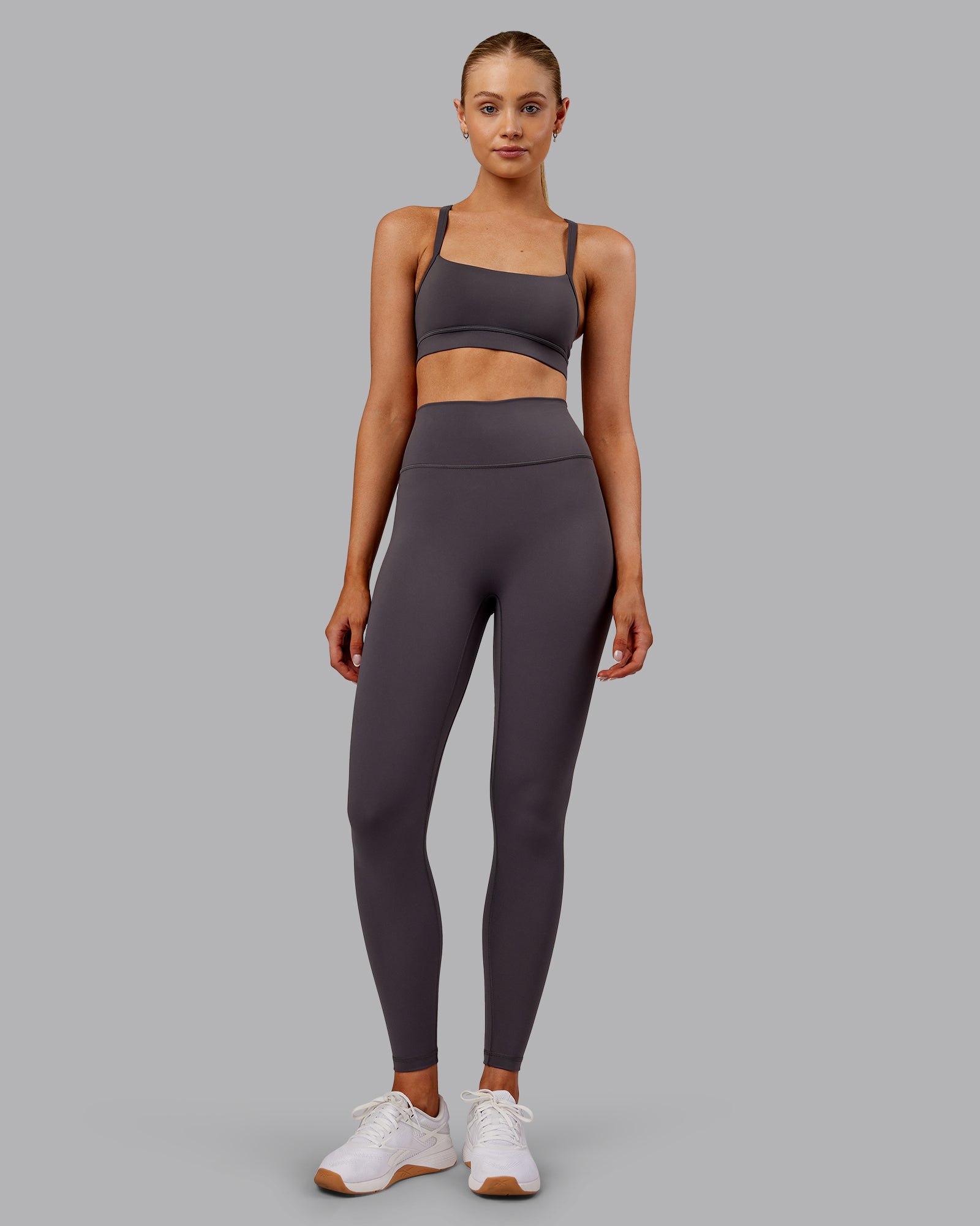 Woman wearing Fusion Ultra High-Rise Full Length Legging - Dark Storm | Model:Ella | Size:S