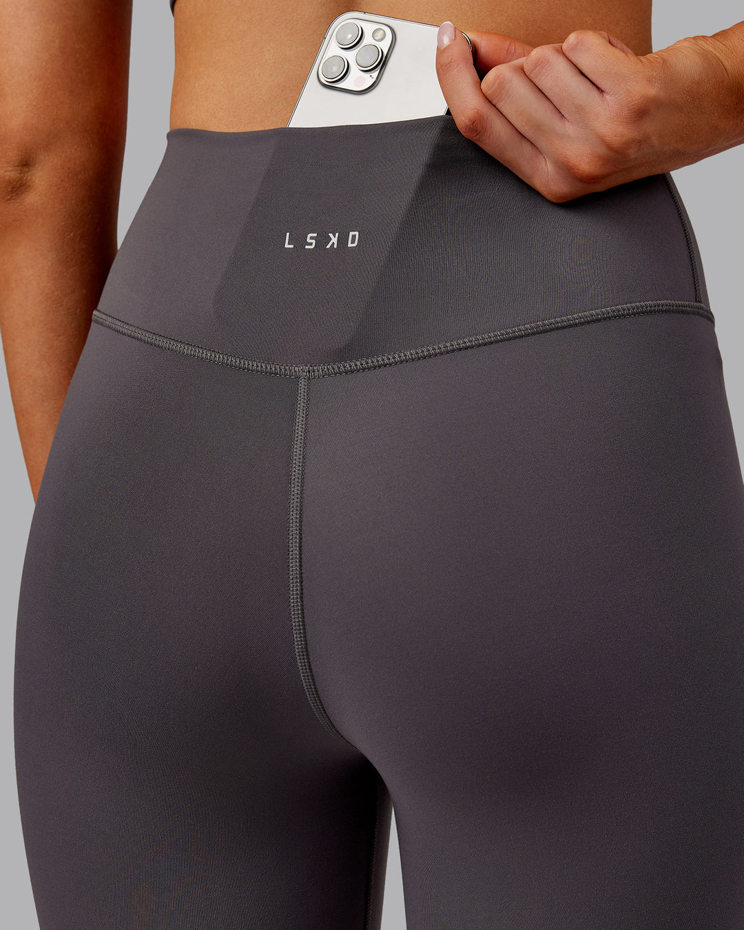 Woman wearing Fusion Ultra High-Rise Full Length Legging - Dark Storm | Model:Ella | Size:S - view 3