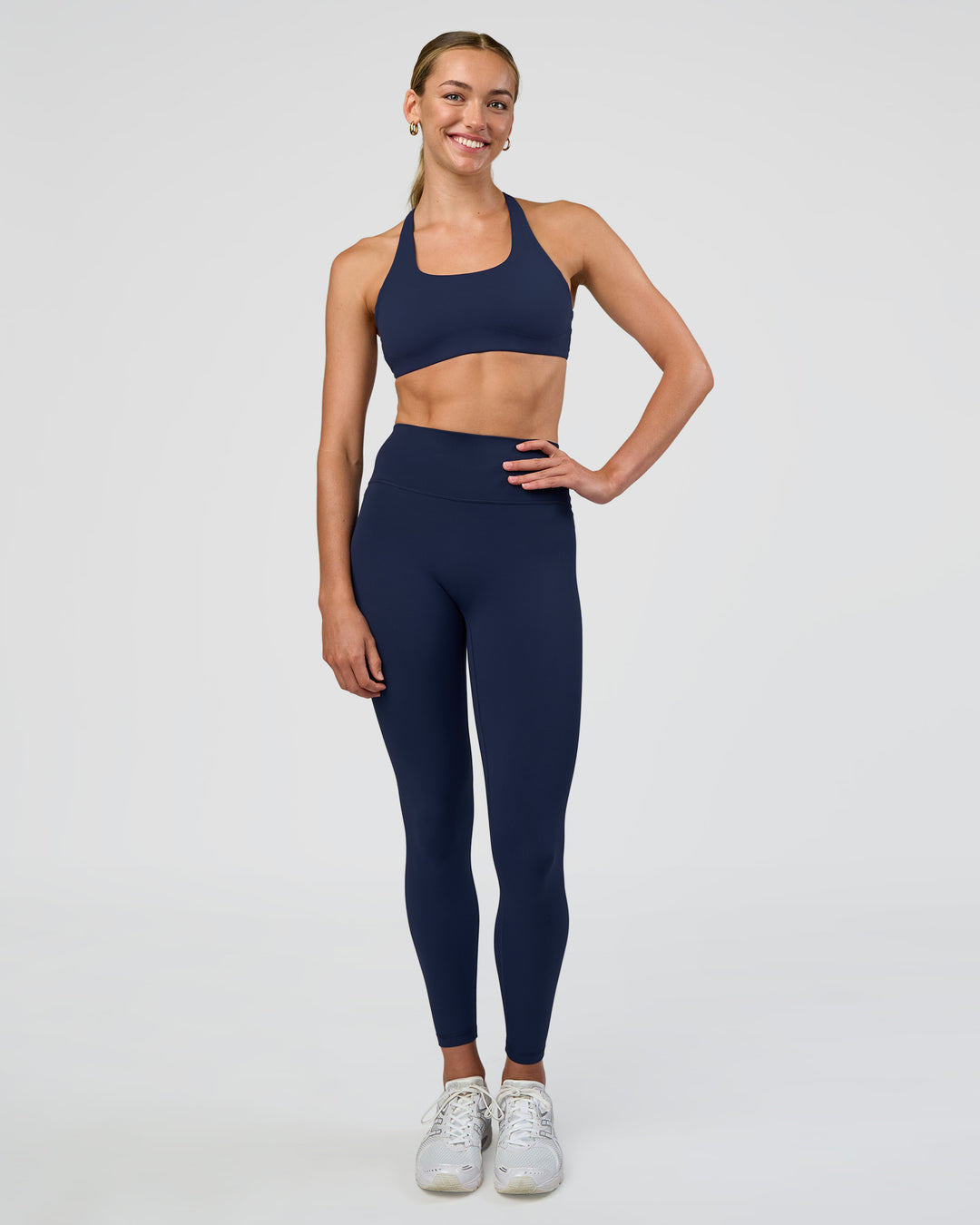Woman wearing Fusion Ultra High-Rise Full Length Legging - Future Navy | Model:Evie | Size:S - view 2