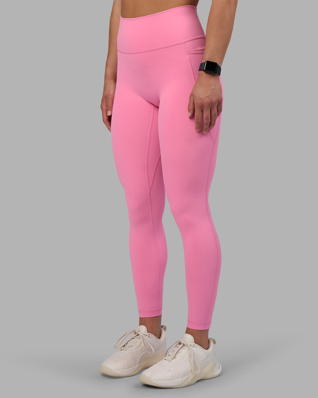Woman wearing Fusion Ultra High-Rise Full Length Legging Pockets - Candy Pink | Model:Keisha | Size:S - view 6