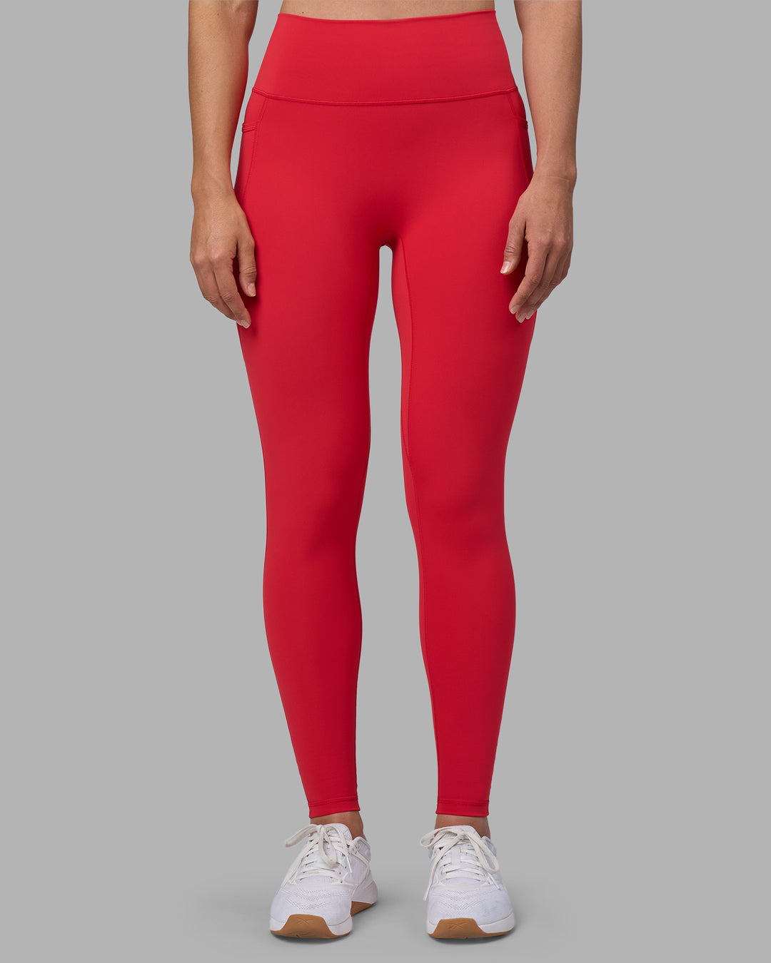 Woman wearing Fusion Ultra High-Rise Full Length Legging Pockets - Scarlet | Model:Sophie | Size:S - view 7