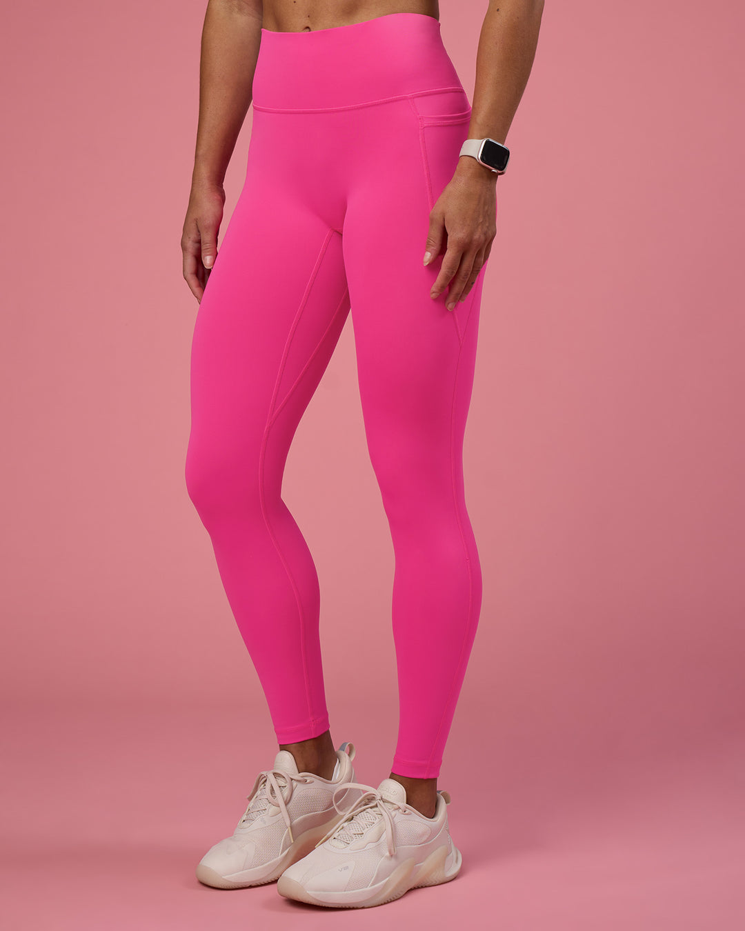 Woman wearing Fusion Ultra High-Rise Full Length Legging Pockets - Ultra Pink | Model:Hannah | Size:S - view 10