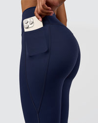 Woman wearing Fusion V-Contour High-Rise Flared Legging Pockets - Future Navy | Model:Jordan | Size:S | Thumbnail Index: 3