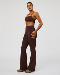 Woman wearing Fusion V-Contour High-Rise Flared Tall Legging Pockets - Hot Chocolate | Model:Rosie | Size:S | Thumbnail Index: 7