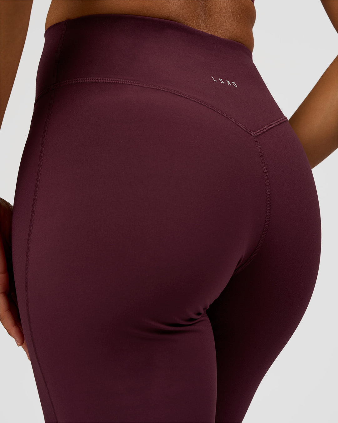 Woman wearing Fusion V-Contour High-Rise Tall Pant - Cherry Lacquer | Model:Rosie | Size:S - view 2