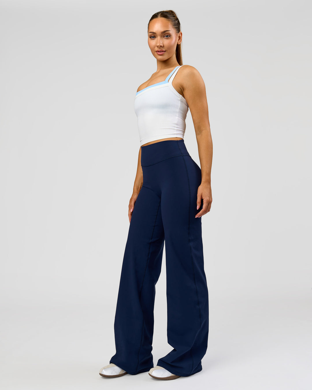 Woman wearing Fusion V-Contour High-Rise Tall Pant - Future Navy | Model:Claire | Size:S - view 10