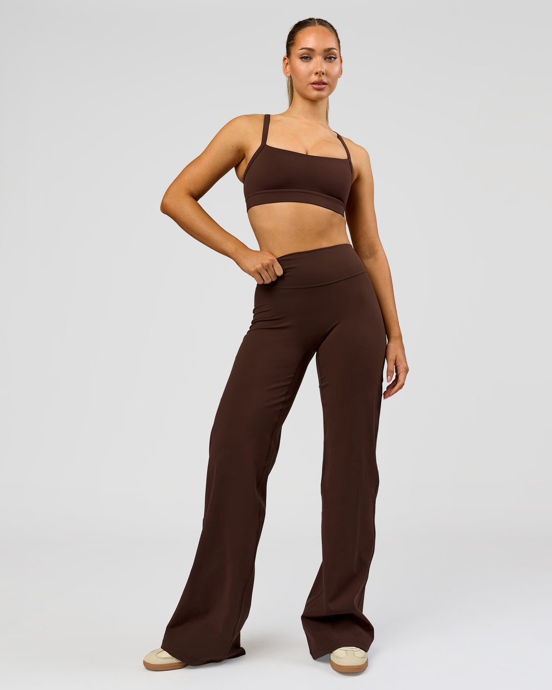 Woman wearing Fusion V-Contour High-Rise Tall Pant - Hot Chocolate | Model:Claire | Size:S - view 9
