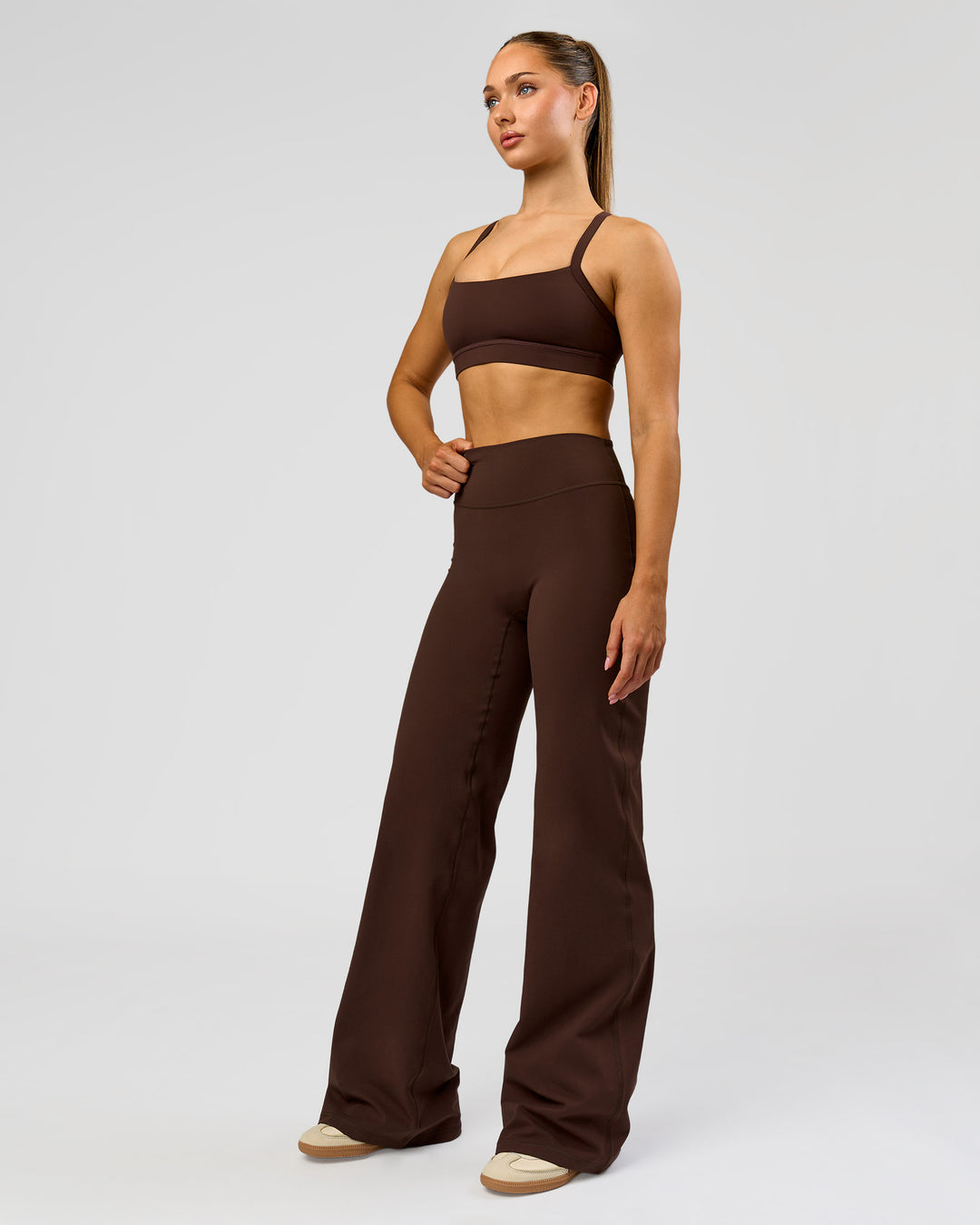 Woman wearing Fusion V-Contour High-Rise Tall Pant - Hot Chocolate | Model:Claire | Size:S - view 5