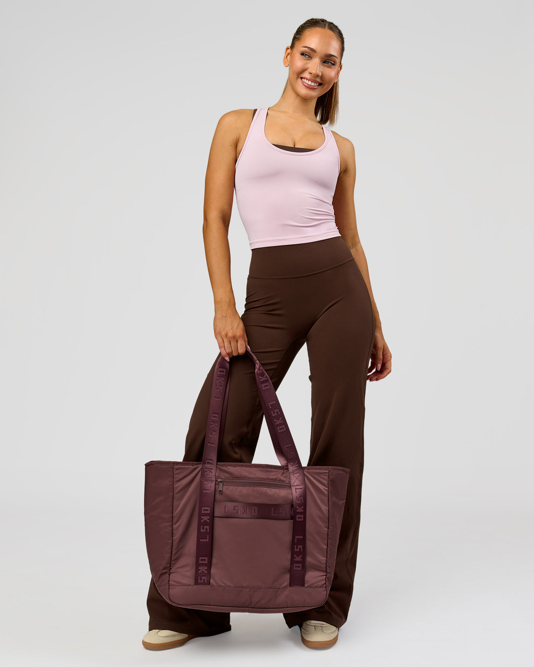 Woman wearing Fusion V-Contour High-Rise Tall Pant - Hot Chocolate | Model:Claire | Size:S - view 7