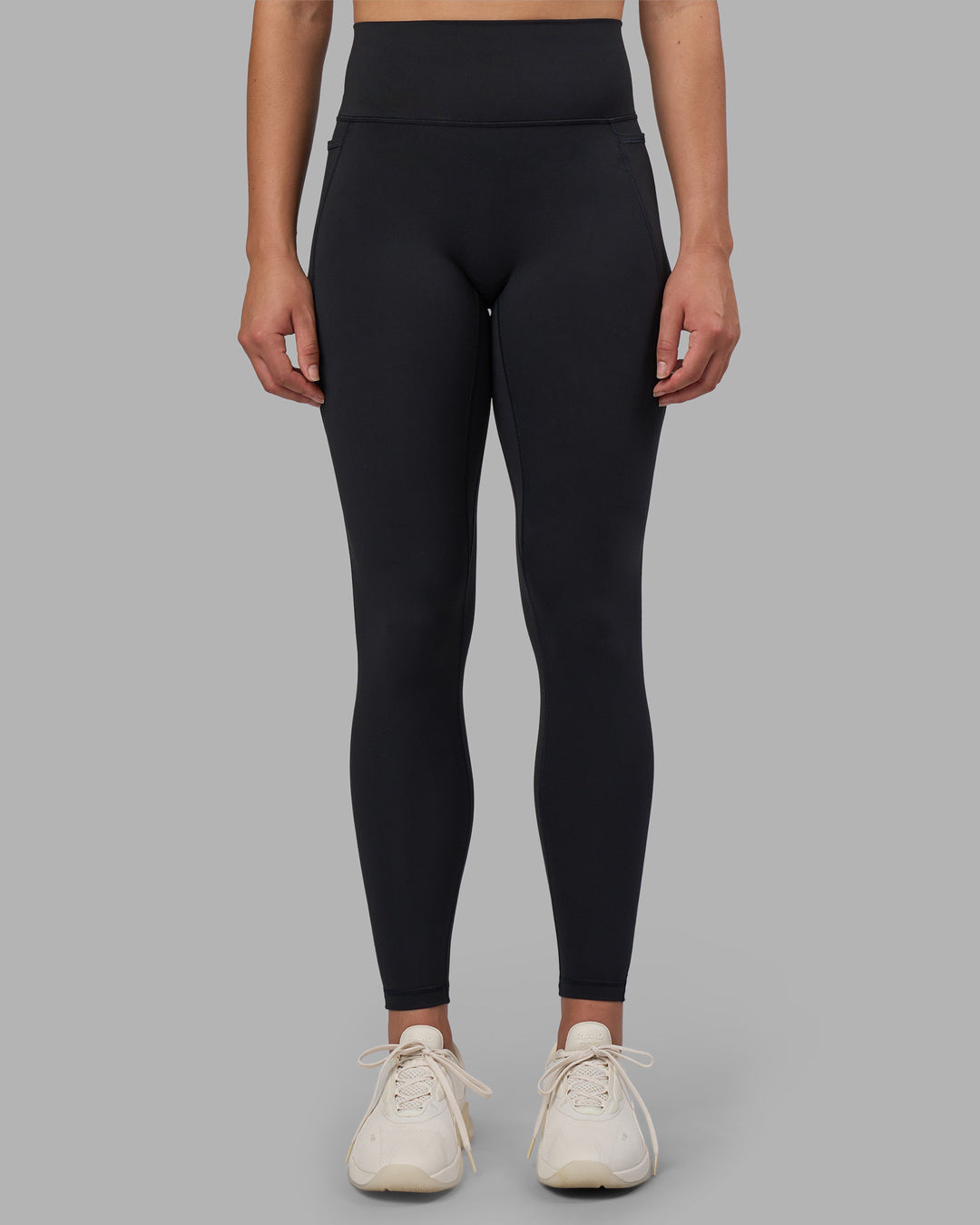 Woman wearing Fusion V-Contour Ultra High-Rise Full Length Legging Pockets - Black | Model:Charlize | Size:S - view 7