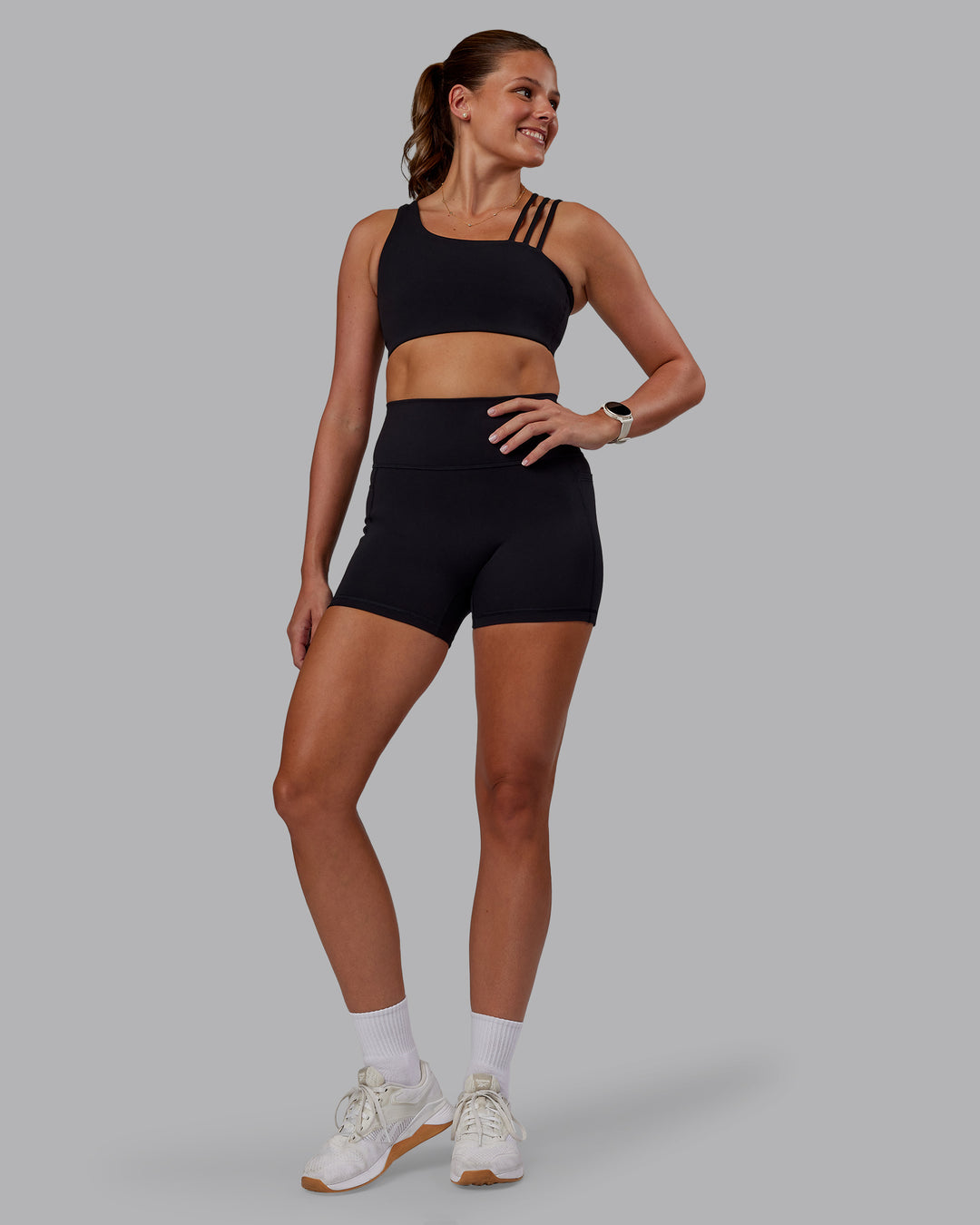 Woman wearing Galvanise Sports Bra 2.0 - Black | Model:Phoebe | Size:S - view 5
