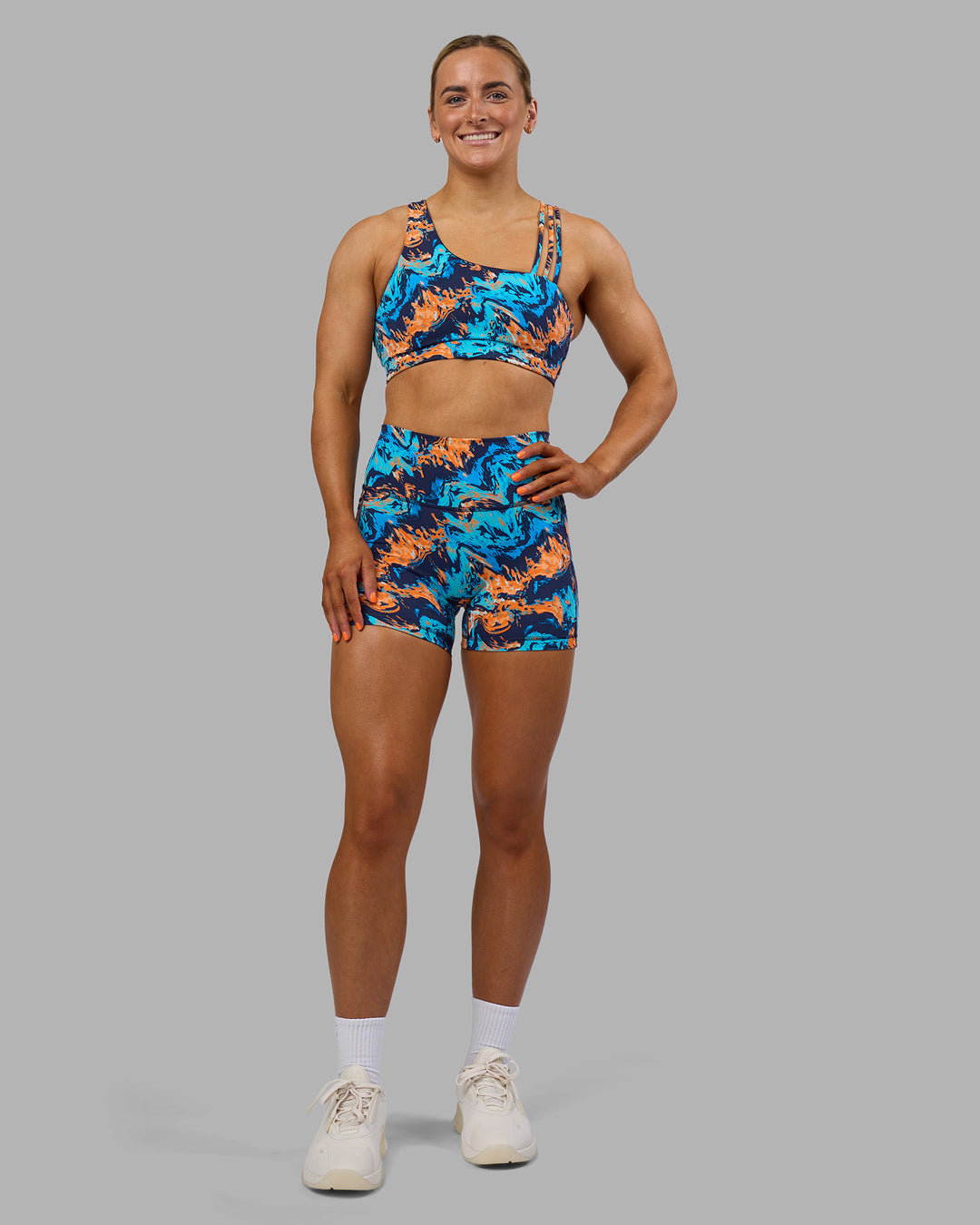Woman wearing Galvanise Sports Bra 2.0 - React Print | Model:Georgia | Size:S - view 8
