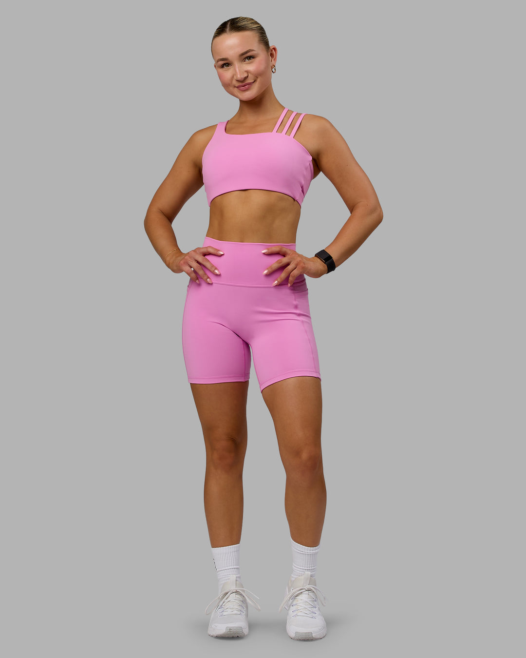 Woman wearing Galvanise Sports Bra - Spark Pink - view 6