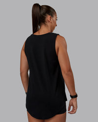 Woman wearing Go-To FLXCotton Longline Tank - Black-White | Size:S | Model:Tylah | Thumbnail Index: 3