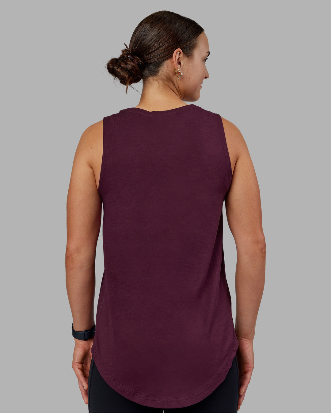 Woman wearing Go-To FLXCotton Longline Tank - Cherry Lacquer-White | Model:Keisha | Size:S - view 3