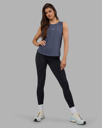 Woman wearing Go-To FLXCotton Longline Tank - Night Shadow-White | Model:Phoebe | Size:S | Thumbnail Index: 4