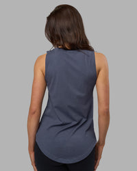 Woman wearing Go-To FLXCotton Longline Tank - Night Shadow-White | Model:Phoebe | Size:S | Thumbnail Index: 2