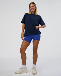 Woman wearing Go-To FLXCotton Oversized Deviation Tee - Future Navy-White | Model:Amity | Size:S | Thumbnail Index: 1