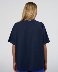 Woman wearing Go-To FLXCotton Oversized Deviation Tee - Future Navy-White | Model:Amity | Size:S | Thumbnail Index: 3
