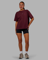 Woman wearing Go-To FLXCotton Oversized Tee - Dark Cherry | Thumbnail Index: 4